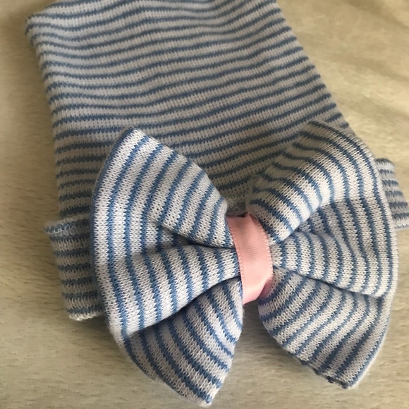 Newborn Baby Girl Big Bow Blue Pink Beanie Hat - Picture 4 of 6